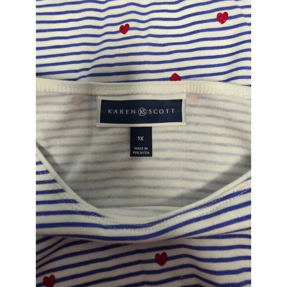 Karen Scott Striped Heart Print Top Plus Size 1X SoftGirl NormCore Casual Work - Picture 3 of 8